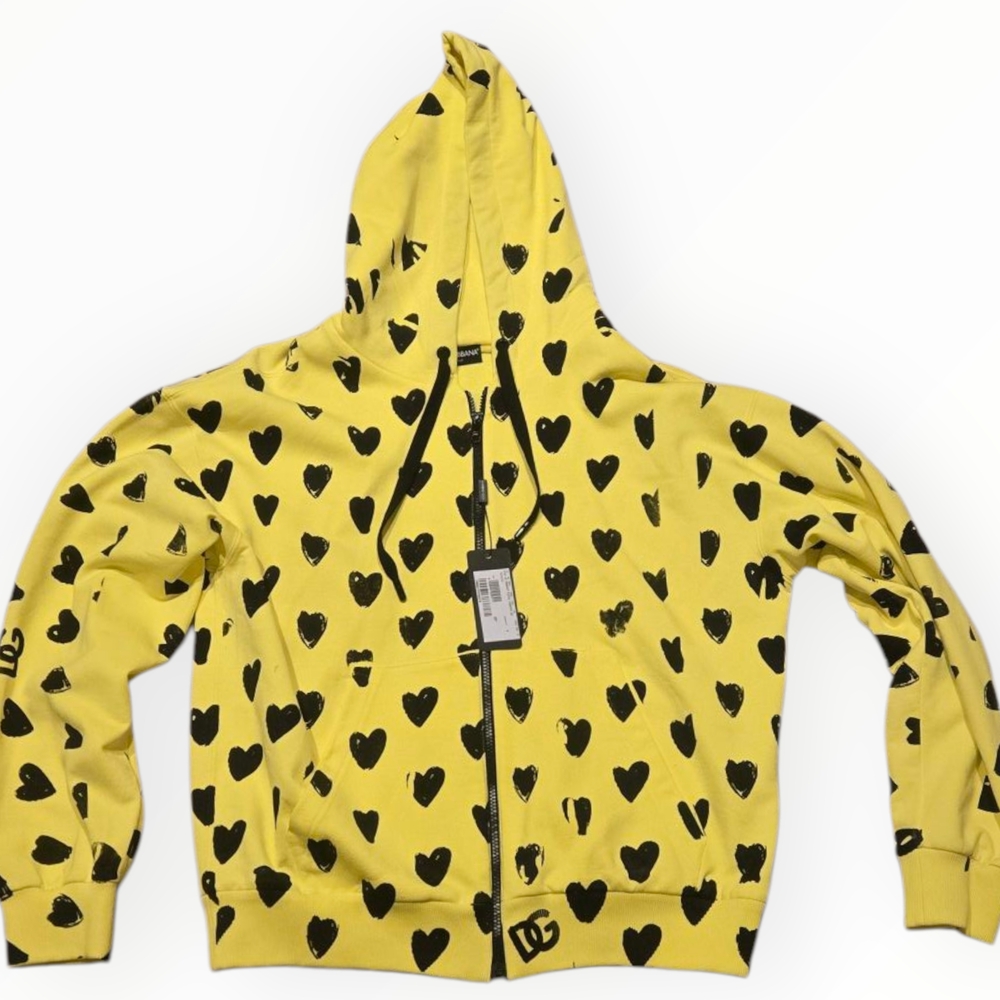 Dolce & Gabbana Heart Print Jersey Zip Up Hoodie